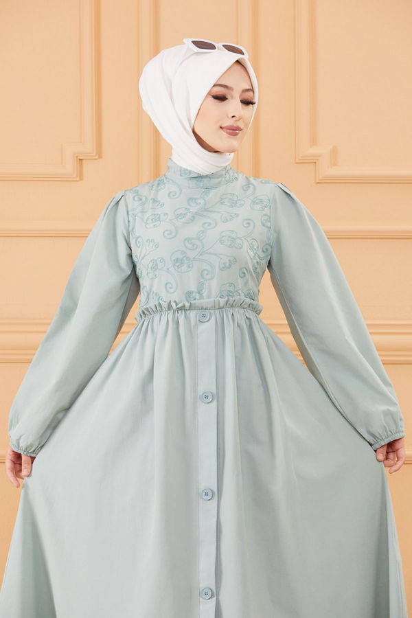 DESENLI ELBISE Yeşil - 20163 YEŞİL