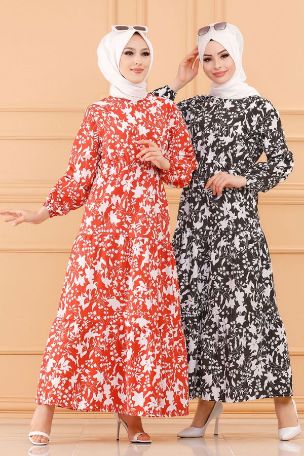DESENLI ELBISE Siyah - 3715 SİYAH
