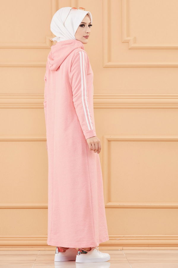 Şeritli Elbise Pembe - 3227