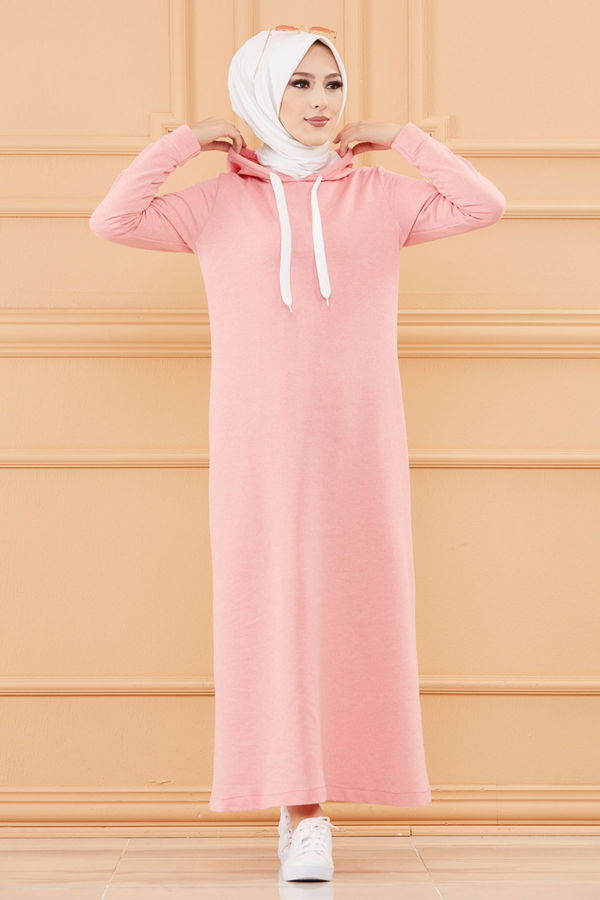 Şeritli Elbise Pembe - 3227