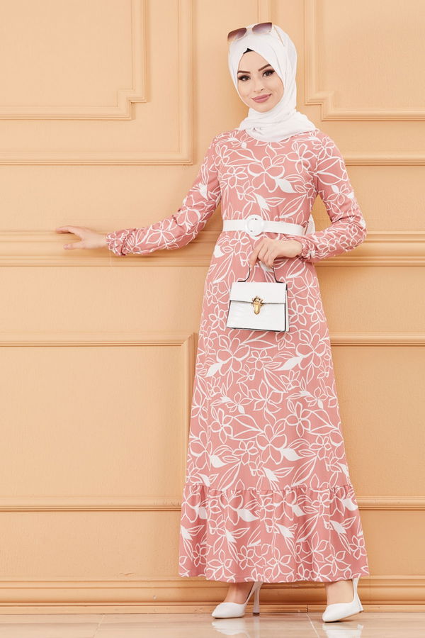 KEMERLI ELBISE Pembe - 20644