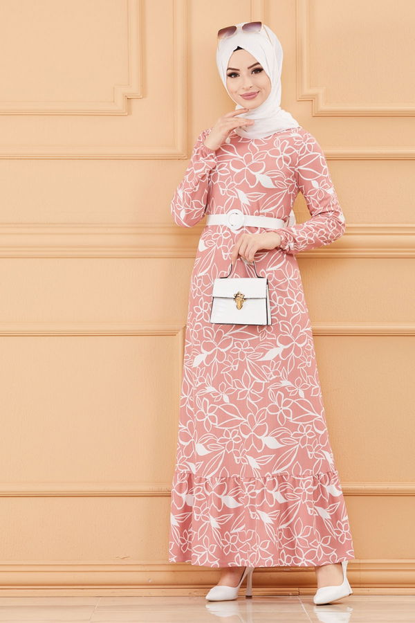 KEMERLI ELBISE Pembe - 20644