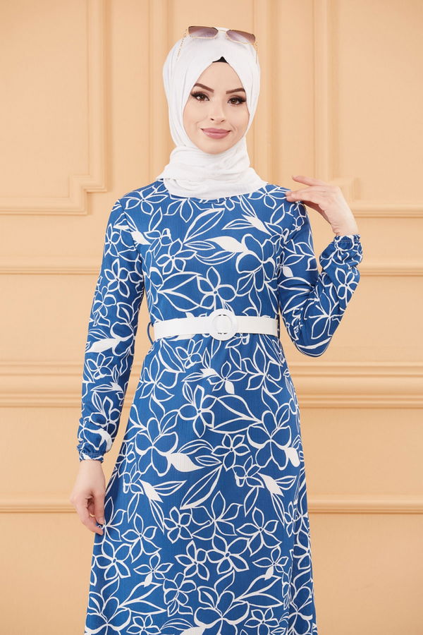 KEMERLI ELBISE Mavi - 20644 MAVİ