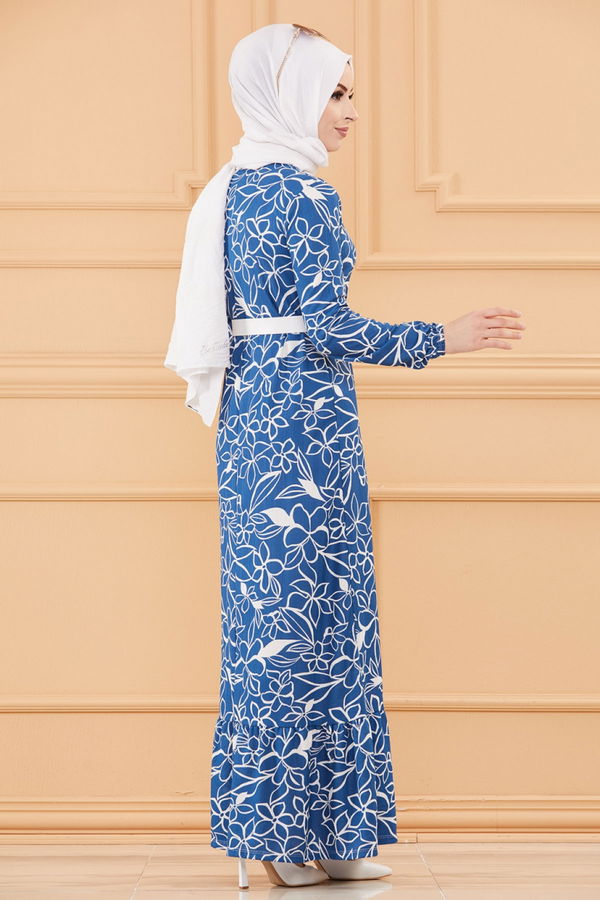 KEMERLI ELBISE Mavi - 20644 MAVİ