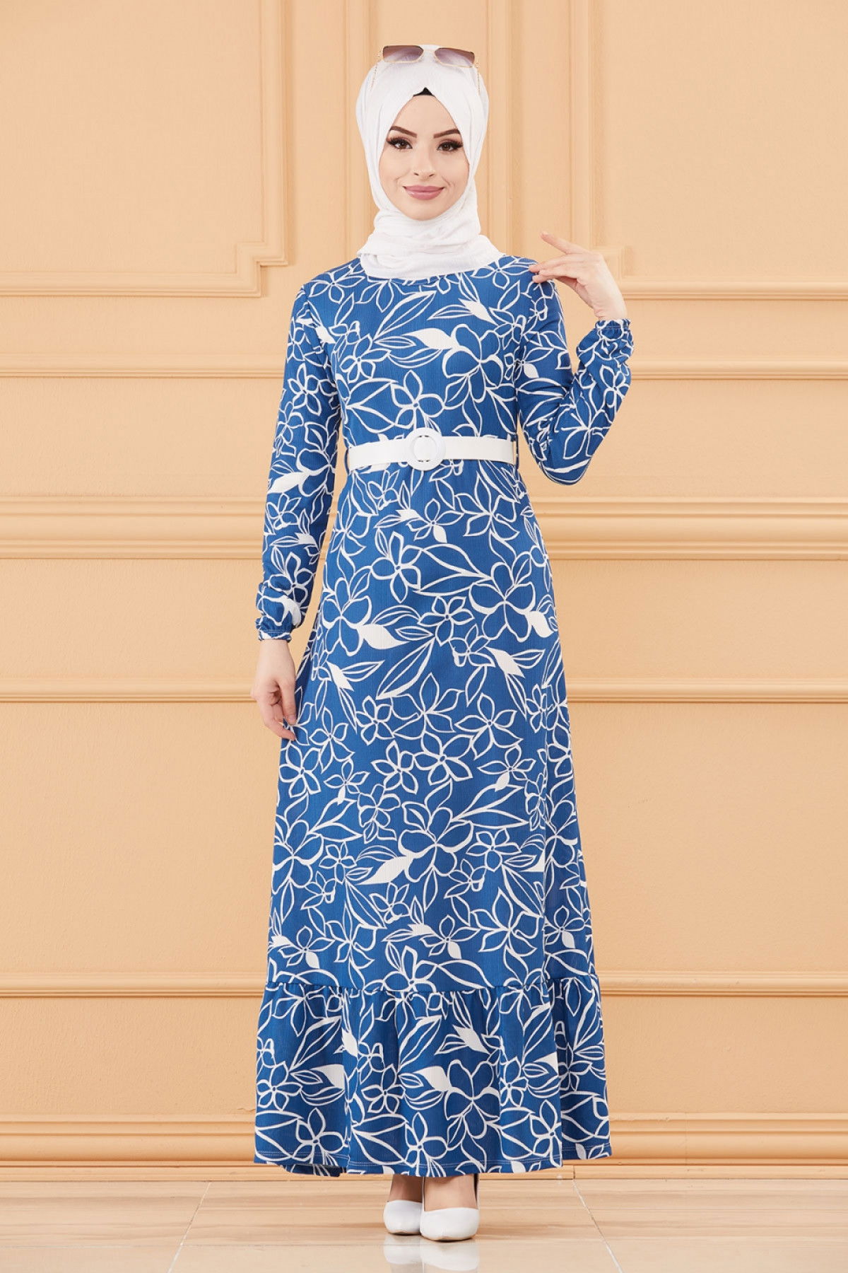 KEMERLI ELBISE Mavi - 20644 MAVİ