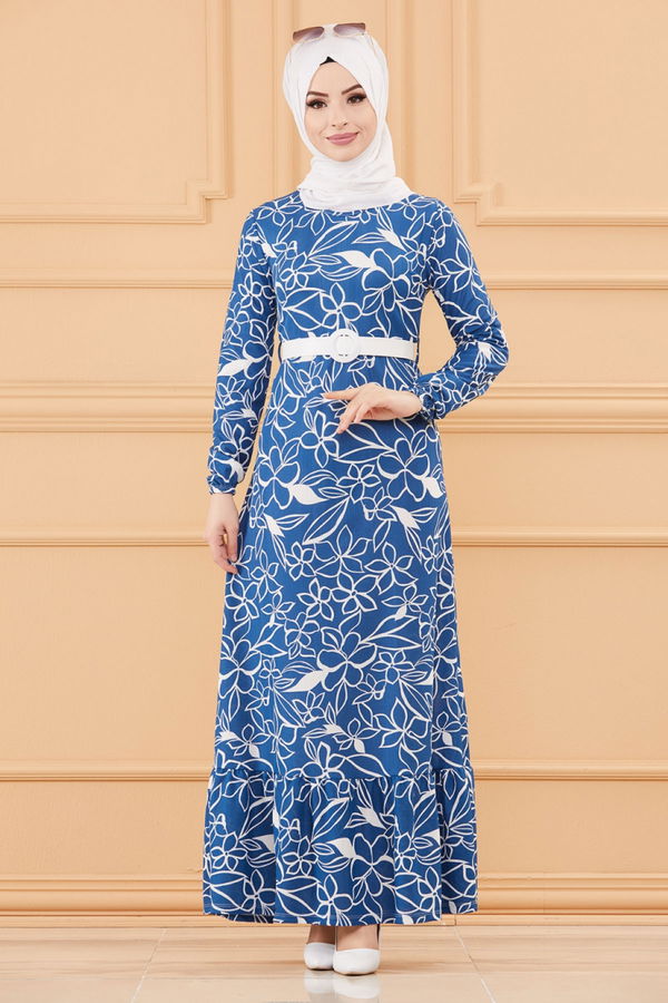 KEMERLI ELBISE Mavi - 20644 MAVİ