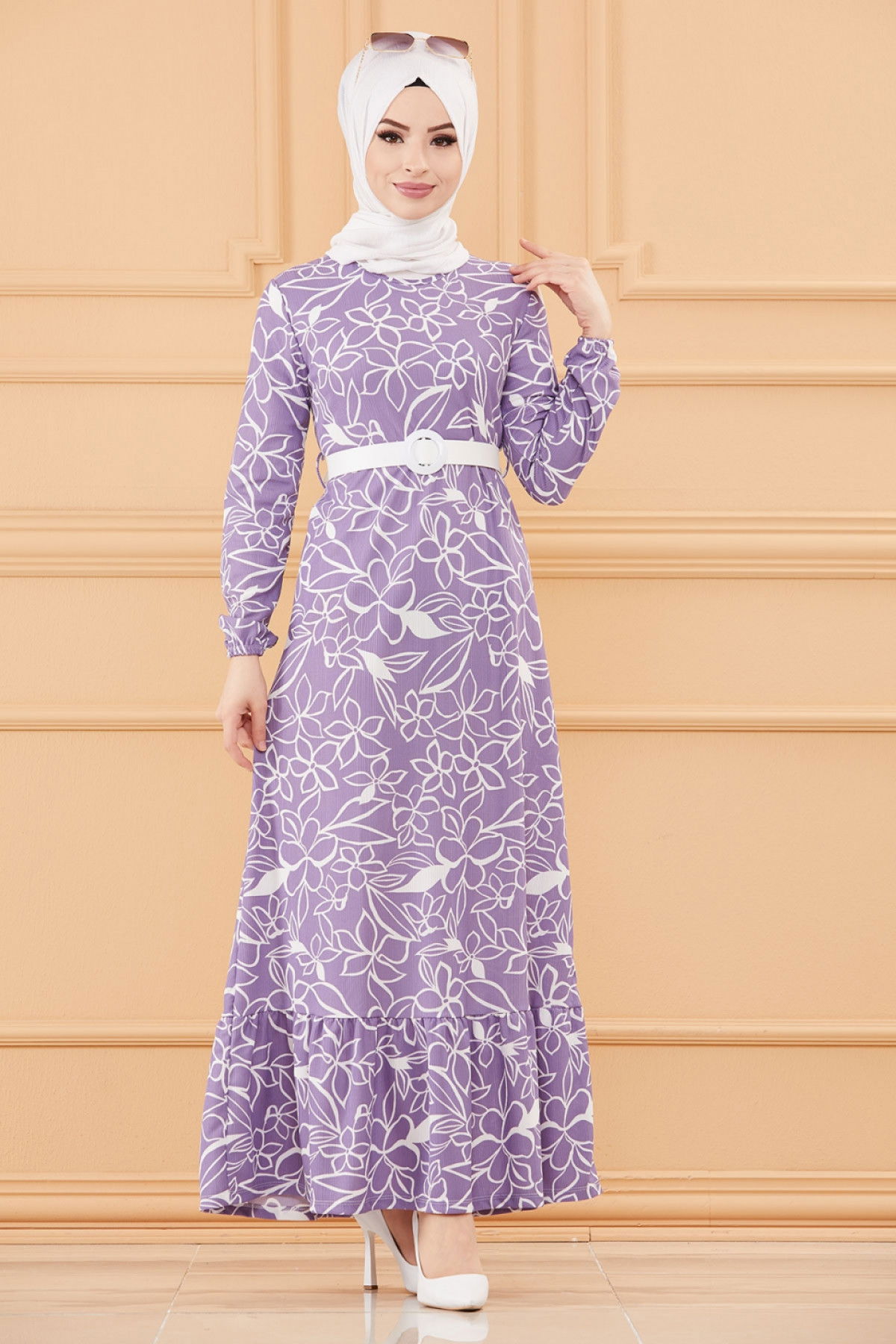 KEMERLI ELBISE Lila - 20644 LİLA
