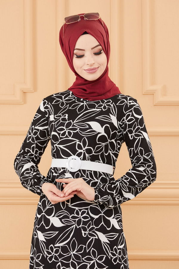 KEMERLI ELBISE Siyah - 20644