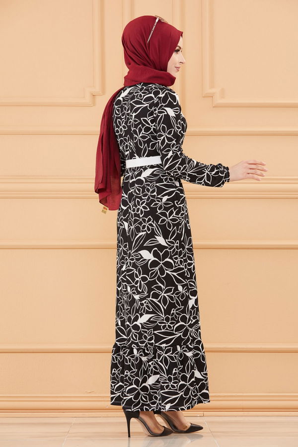 KEMERLI ELBISE Siyah - 20644
