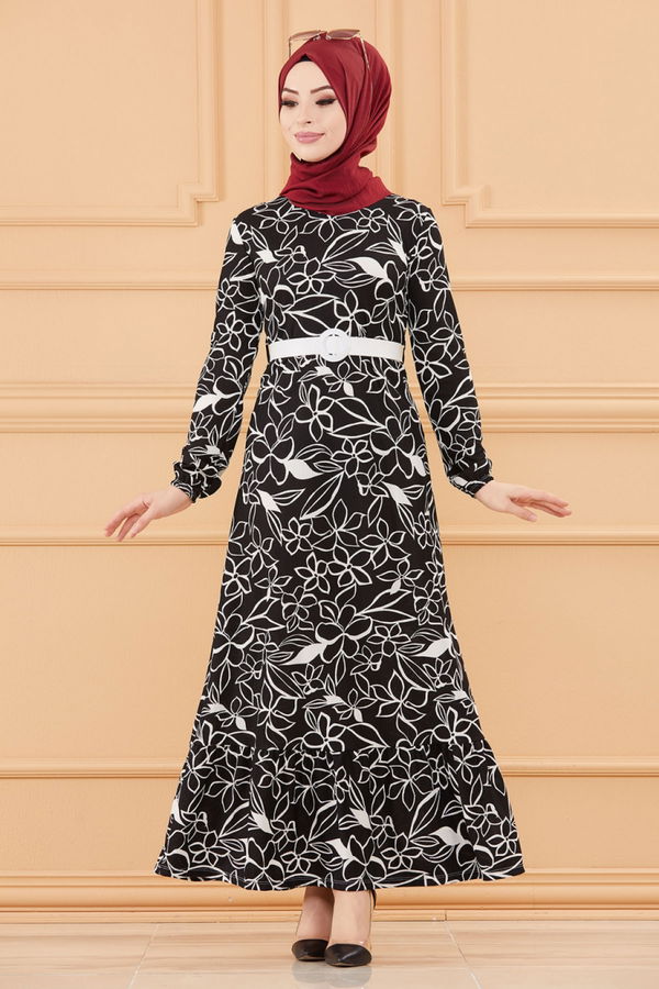 KEMERLI ELBISE Siyah - 20644