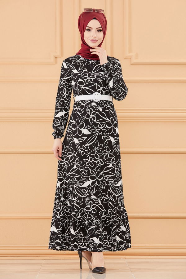 KEMERLI ELBISE Siyah - 20644
