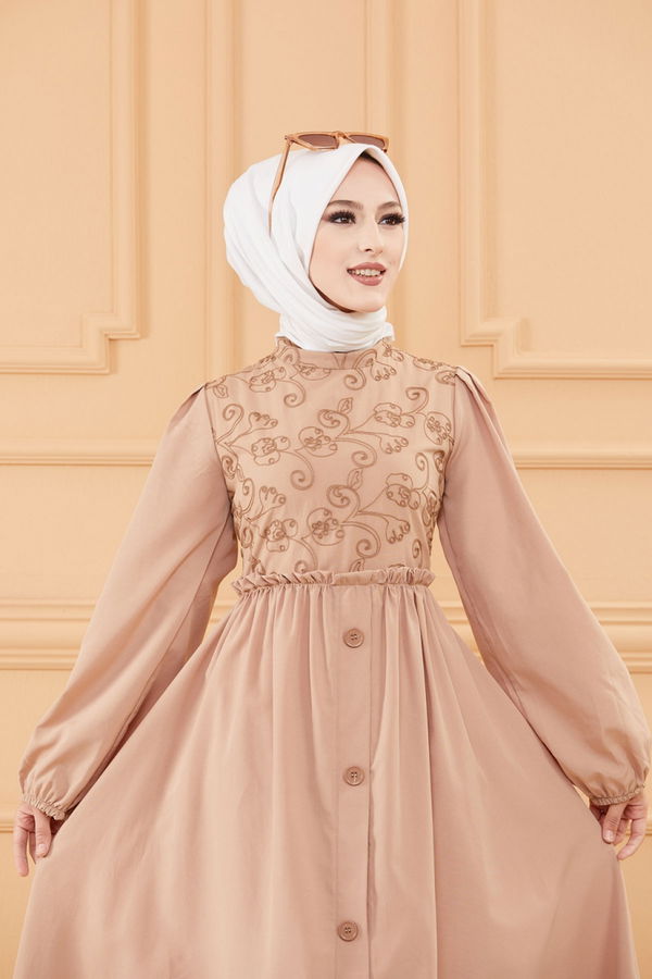 DESENLI ELBISE Bej - 20163 BEJ