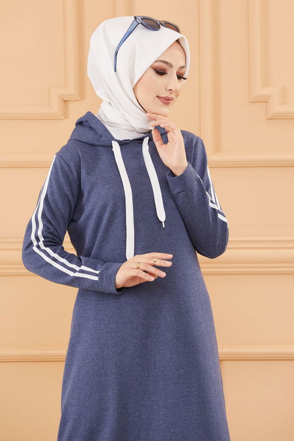 Şeritli Elbise Lacivert - 3227 LACİVERT