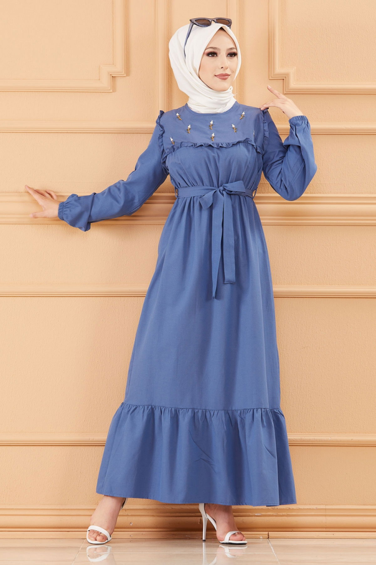 Nakışlı Elbise Mavi - 3674 MAVİ