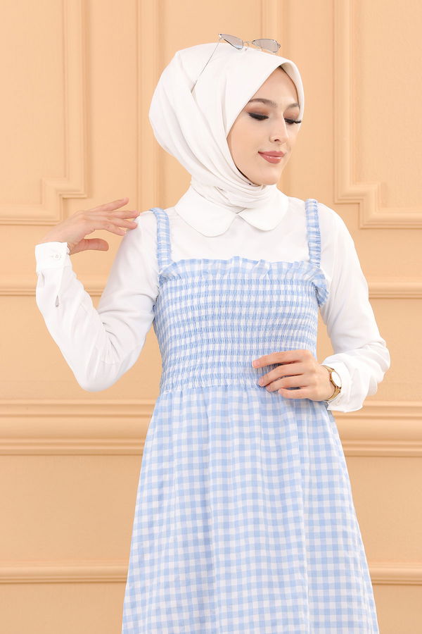 ASKILI ELBISE Mavi - 3727 MAVİ