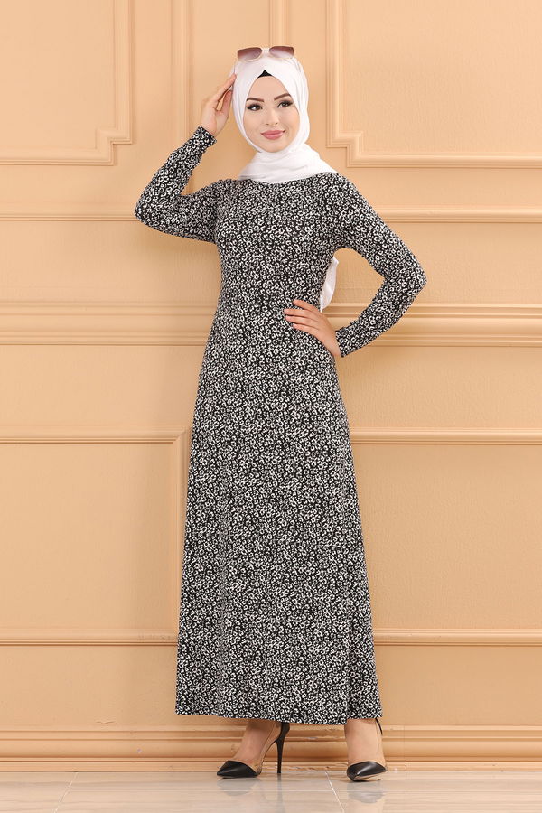 8485 KREP ELBİSE Siyah - 8485 SİYAH
