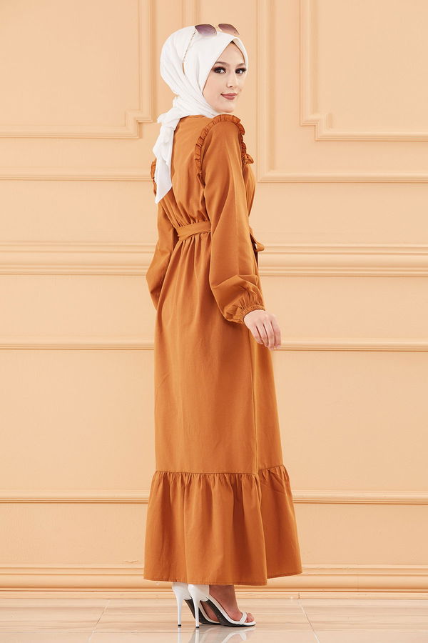 Nakışlı Elbise Taba - 3674 TABA