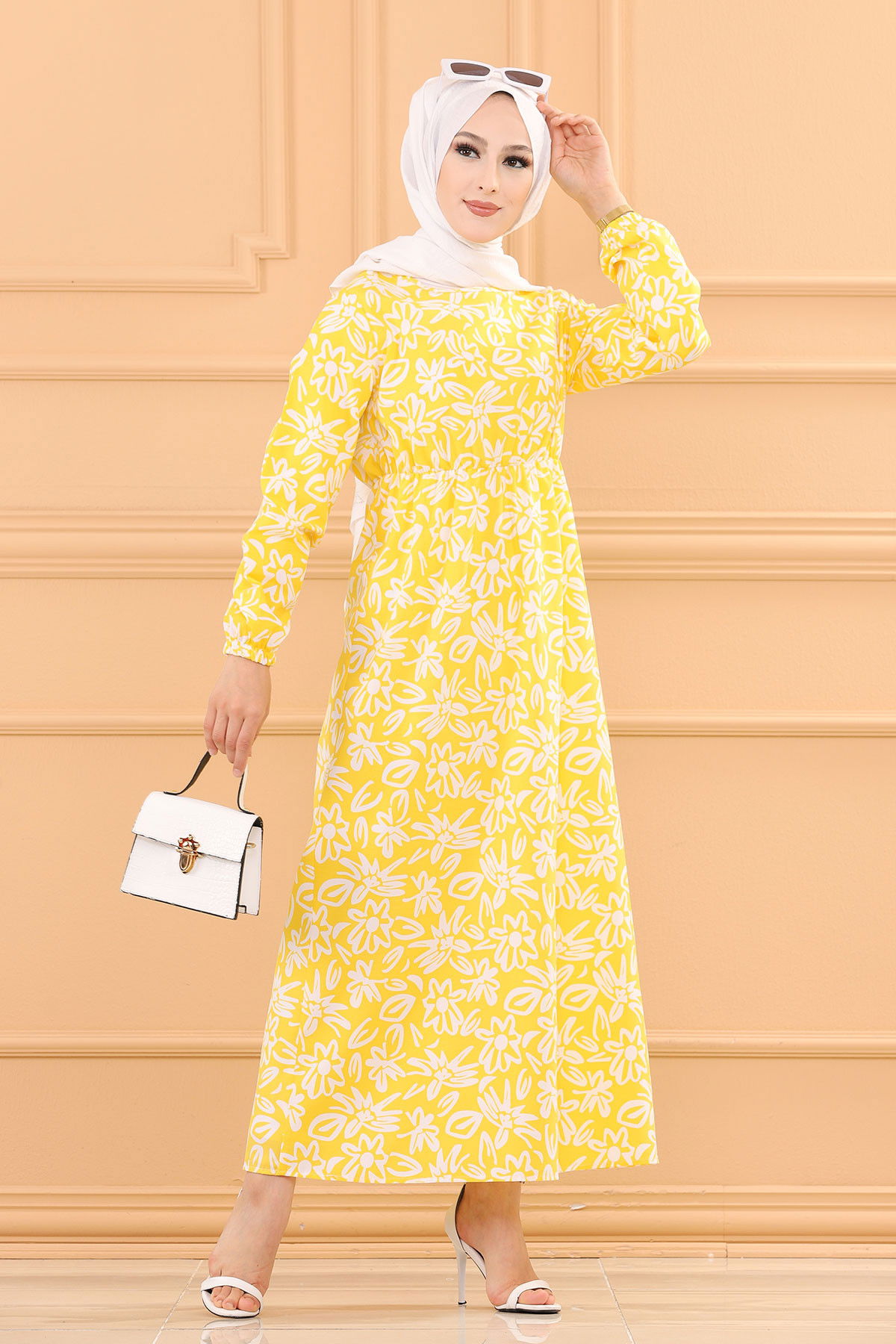 DESENLI ELBISE Sarı - 3763 Sarı