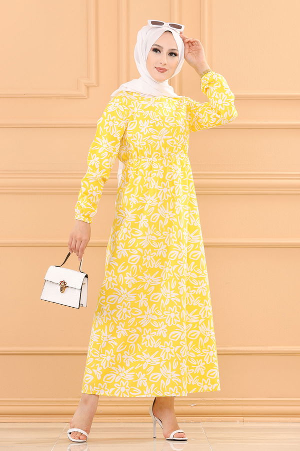DESENLI ELBISE Sarı - 3763 Sarı