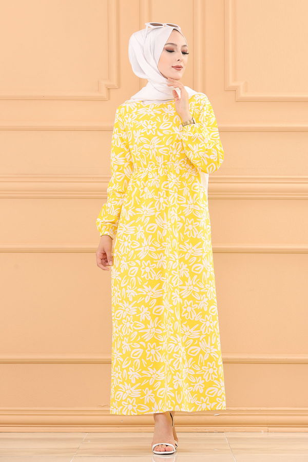 DESENLI ELBISE Sarı - 3763 Sarı