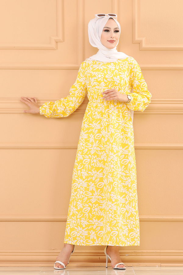 DESENLI ELBISE Sarı - 3763 Sarı