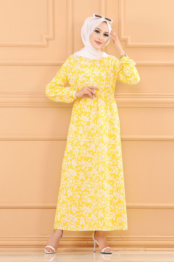 DESENLI ELBISE Sarı - 3763 Sarı