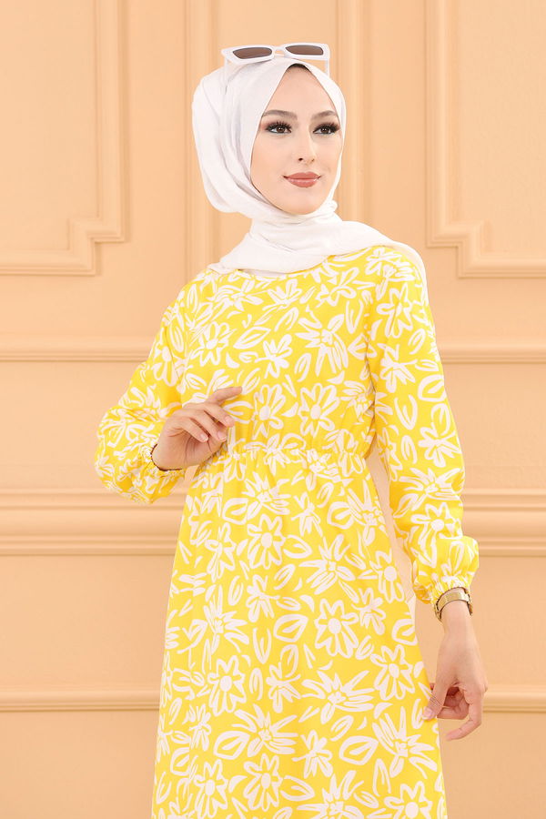 DESENLI ELBISE Sarı - 3763 Sarı