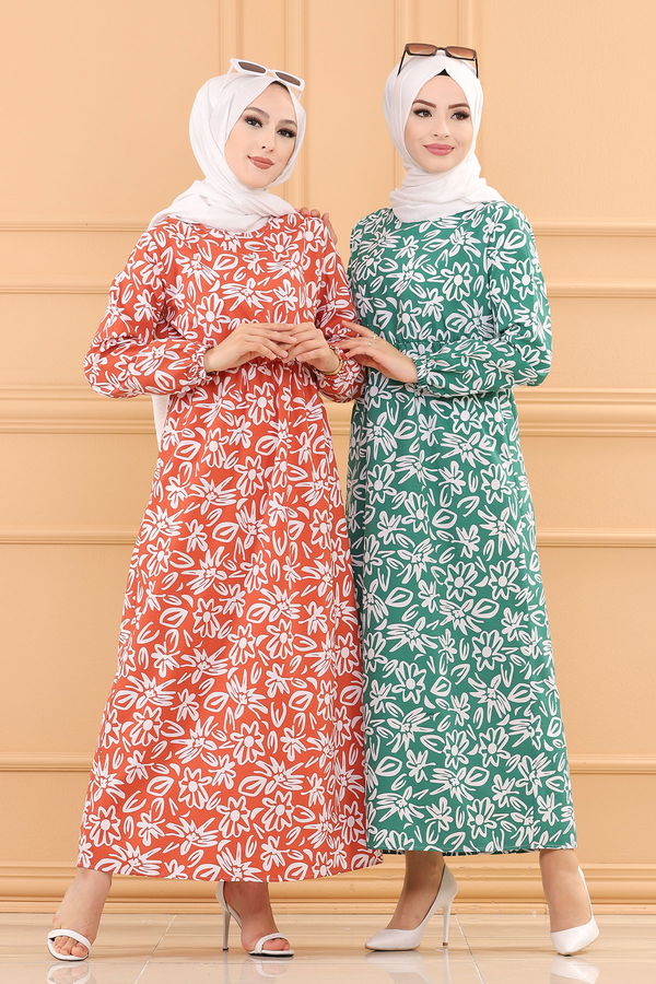 DESENLI ELBISE Kiremit - 3763 KİREMİT