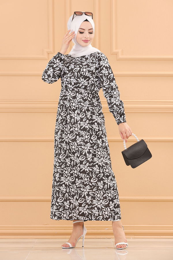 DESENLI ELBISE Siyah - 3763 SİYAH
