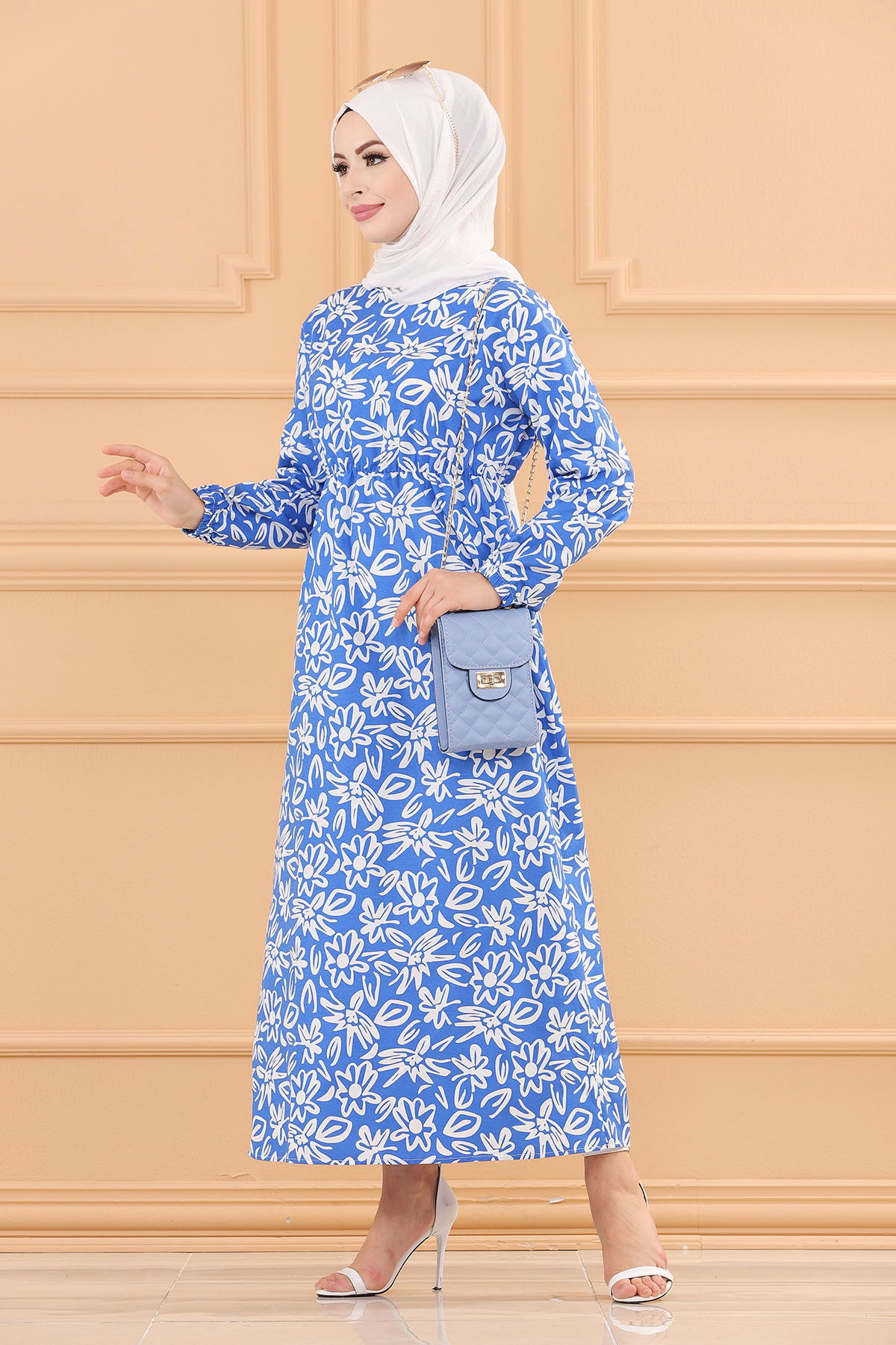 DESENLI ELBISE Mavi - 3763 MAVİ