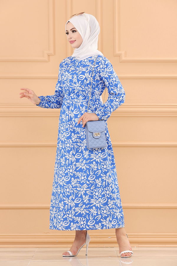 DESENLI ELBISE Mavi - 3763 MAVİ
