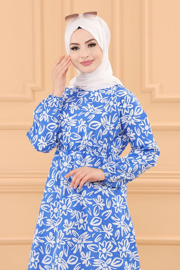 DESENLI ELBISE Mavi - 3763 MAVİ