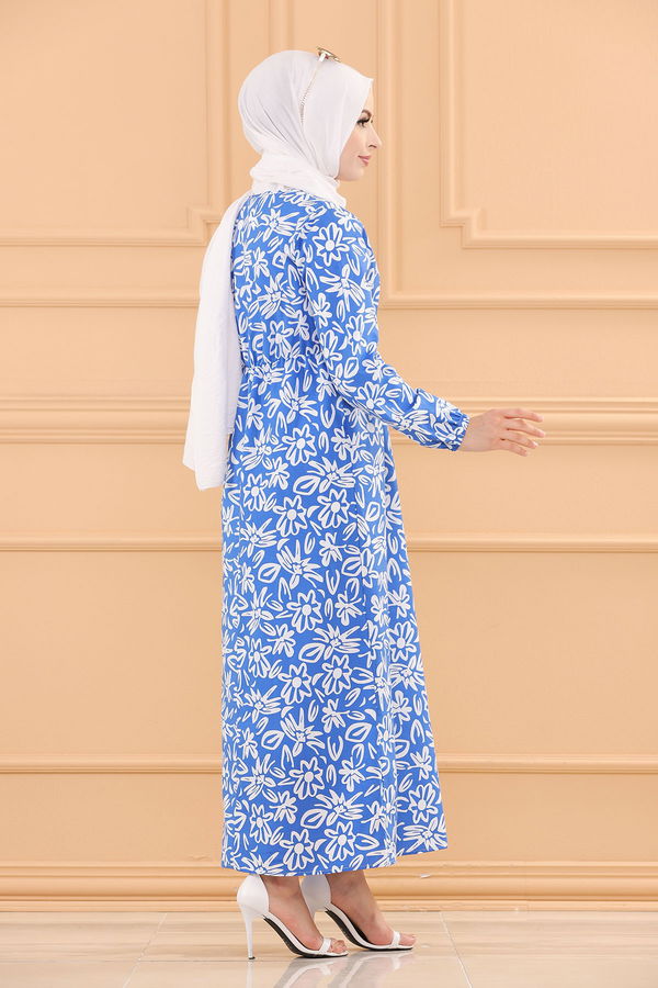 DESENLI ELBISE Mavi - 3763 MAVİ