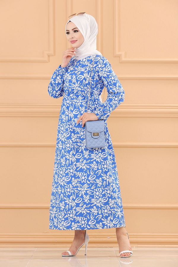 DESENLI ELBISE Mavi - 3763 MAVİ