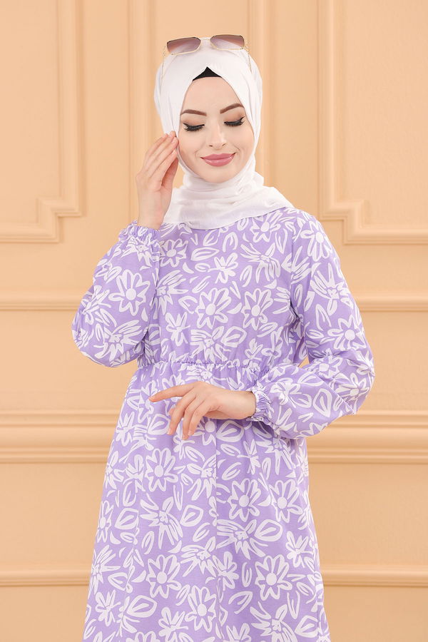 DESENLI ELBISE Lila - 3763 LİLA