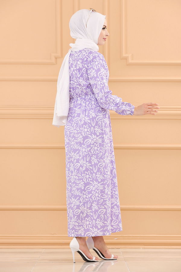 DESENLI ELBISE Lila - 3763 LİLA