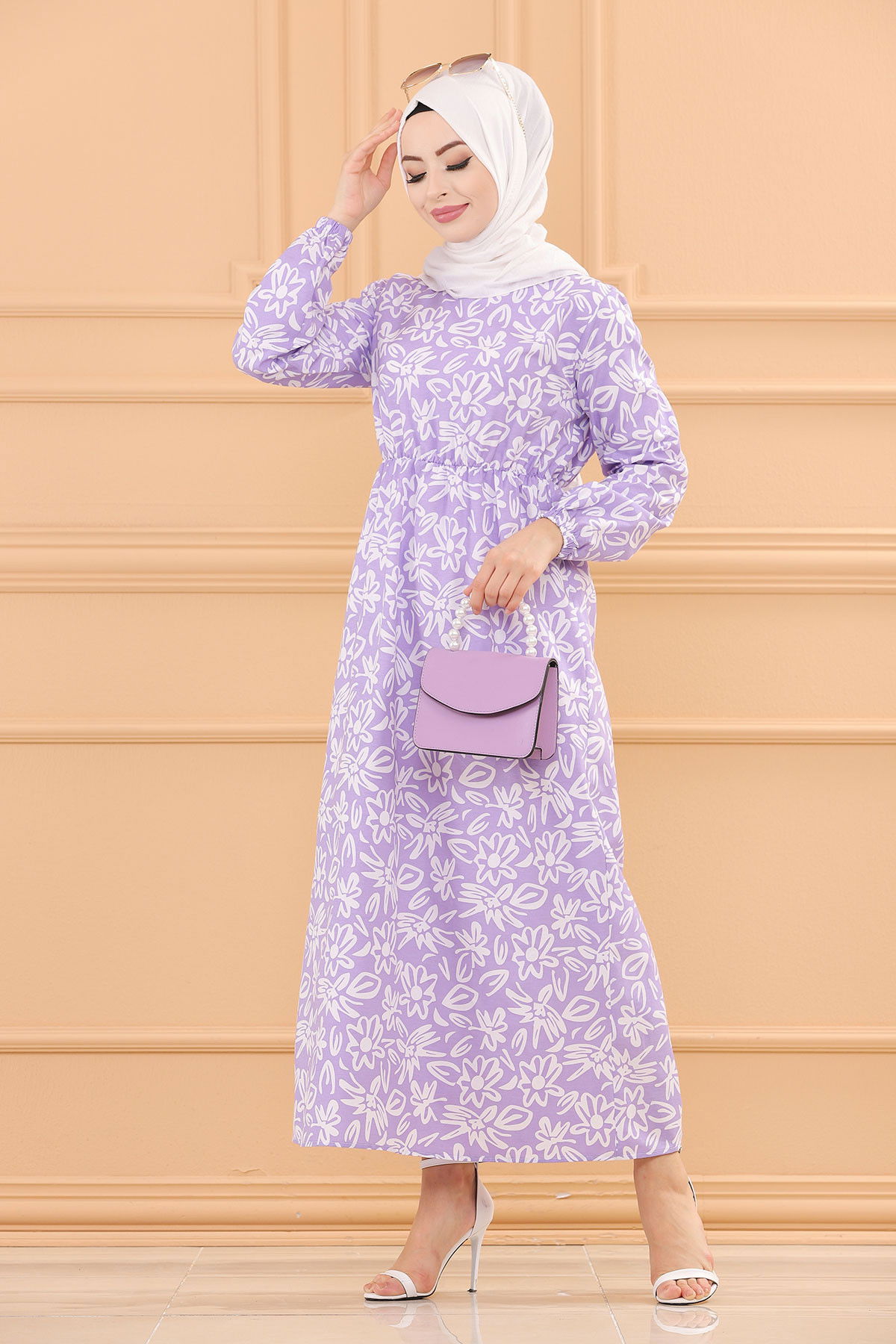 DESENLI ELBISE Lila - 3763 LİLA