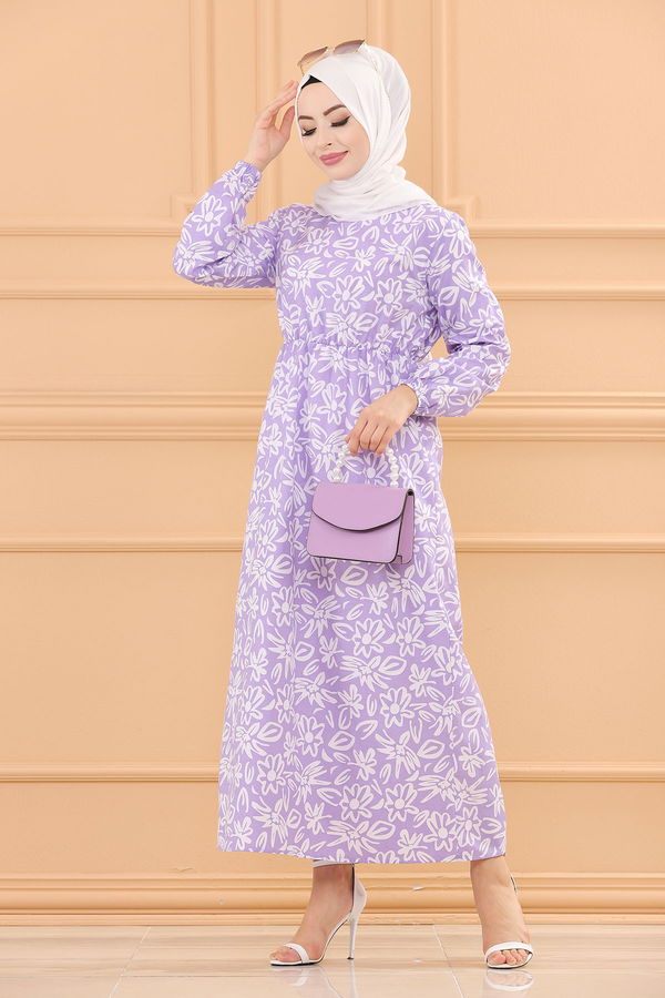 DESENLI ELBISE Lila - 3763 LİLA