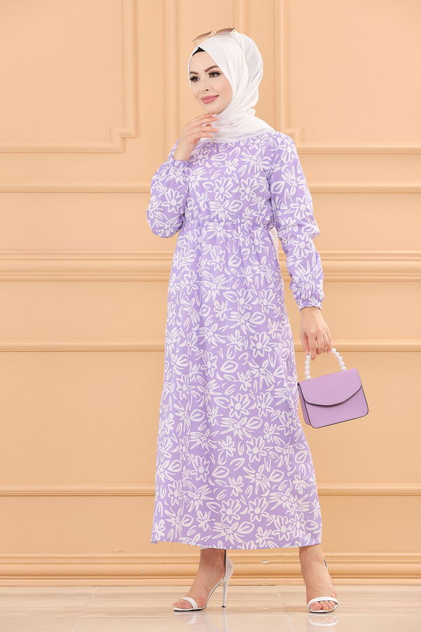 DESENLI ELBISE Lila - 3763 LİLA