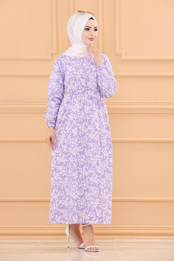 DESENLI ELBISE Lila - 3763 LİLA