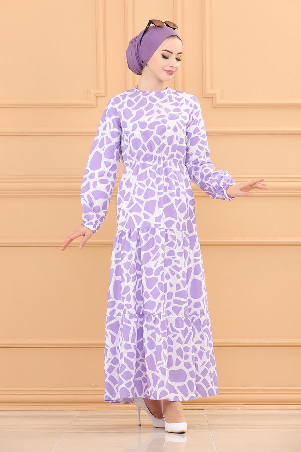DESENLI ELBISE Lila - 3732 LİLA
