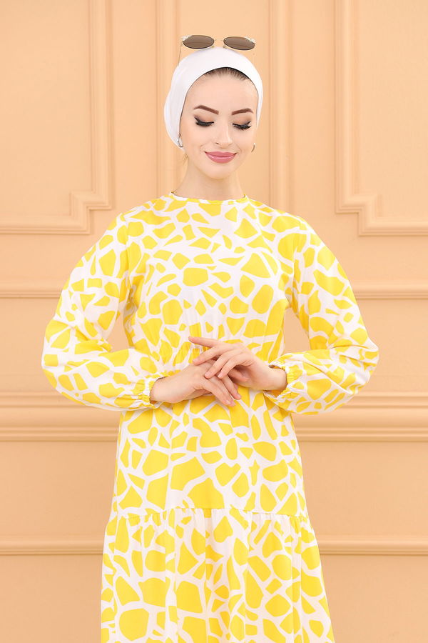 DESENLI ELBISE Sarı - 3732