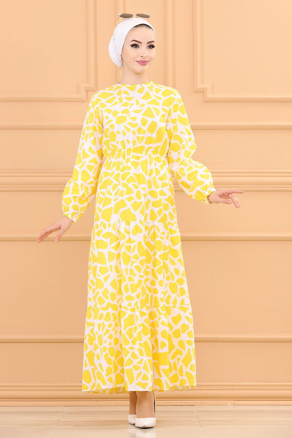 DESENLI ELBISE Sarı - 3732