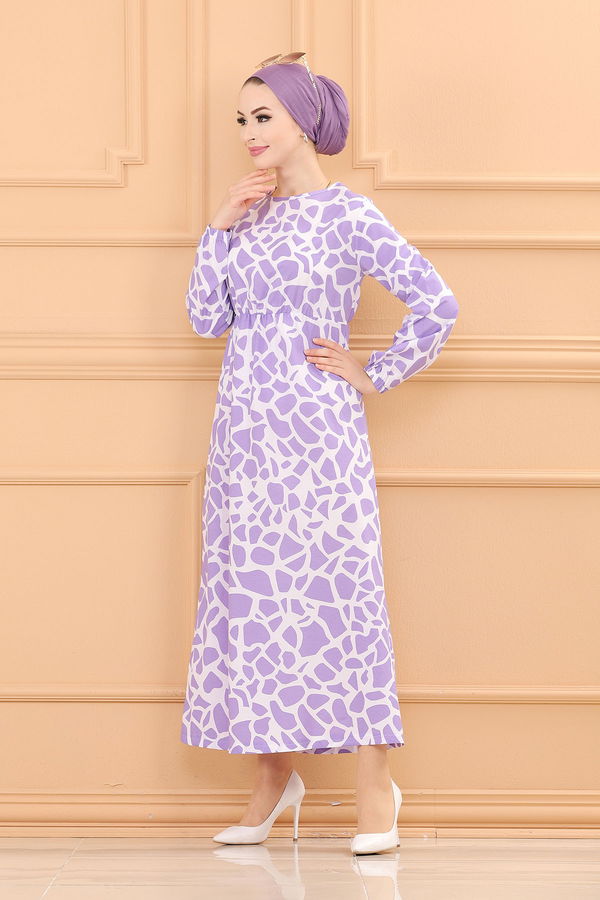 DESENLI ELBISE Lila - 3762
