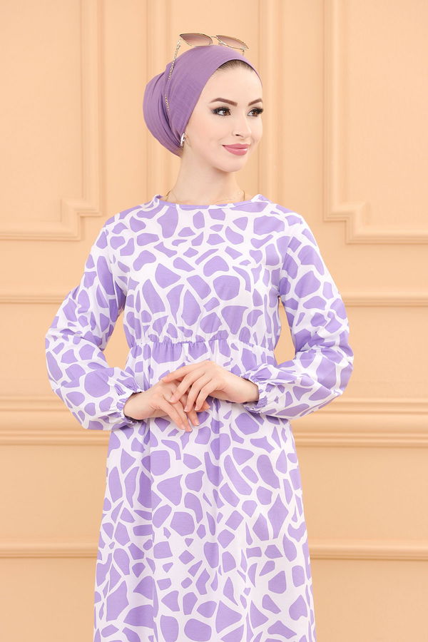 DESENLI ELBISE Lila - 3762