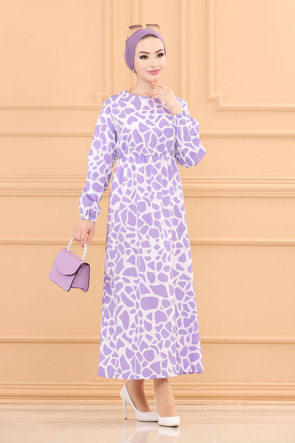 DESENLI ELBISE Lila - 3762