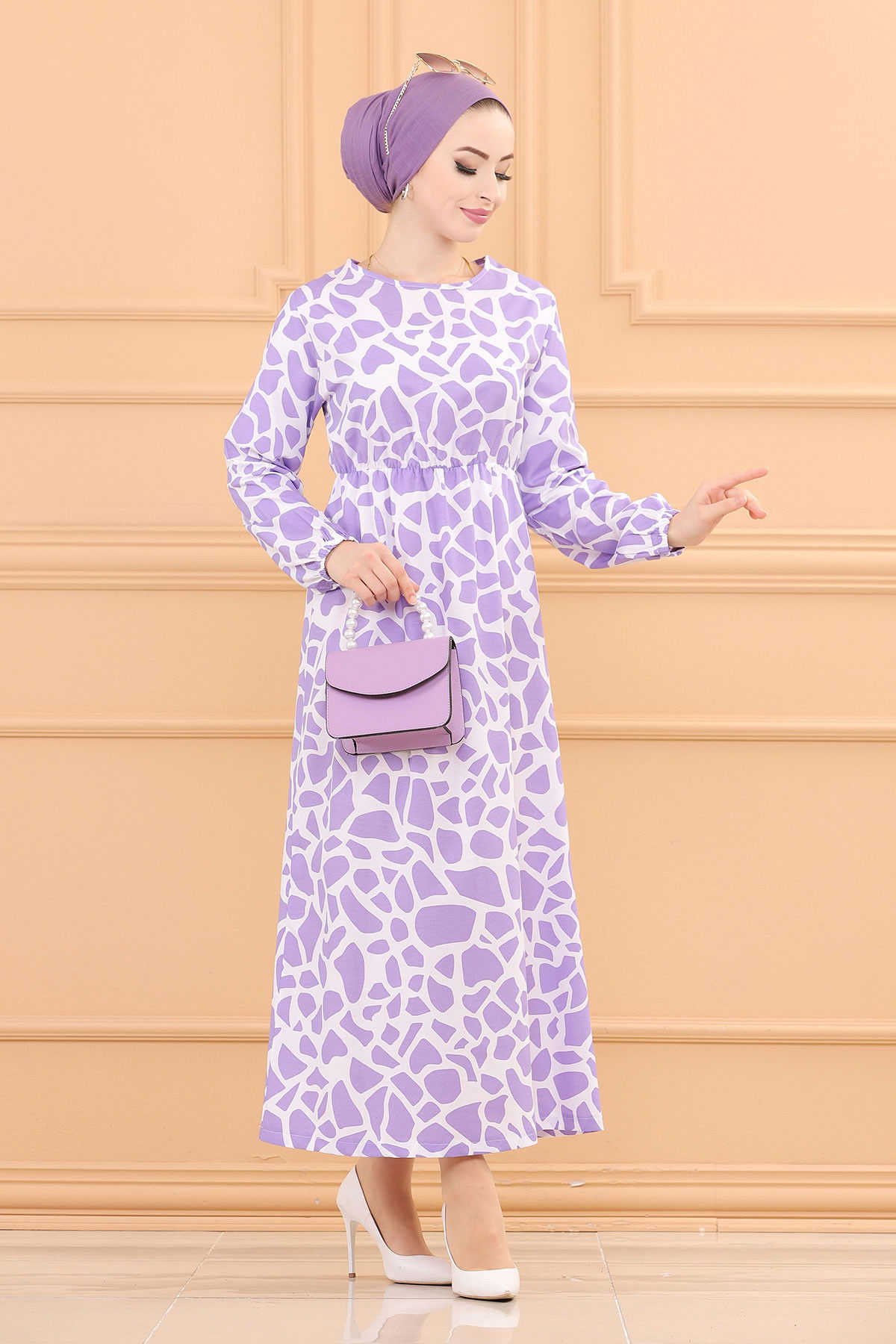 DESENLI ELBISE Lila - 3762