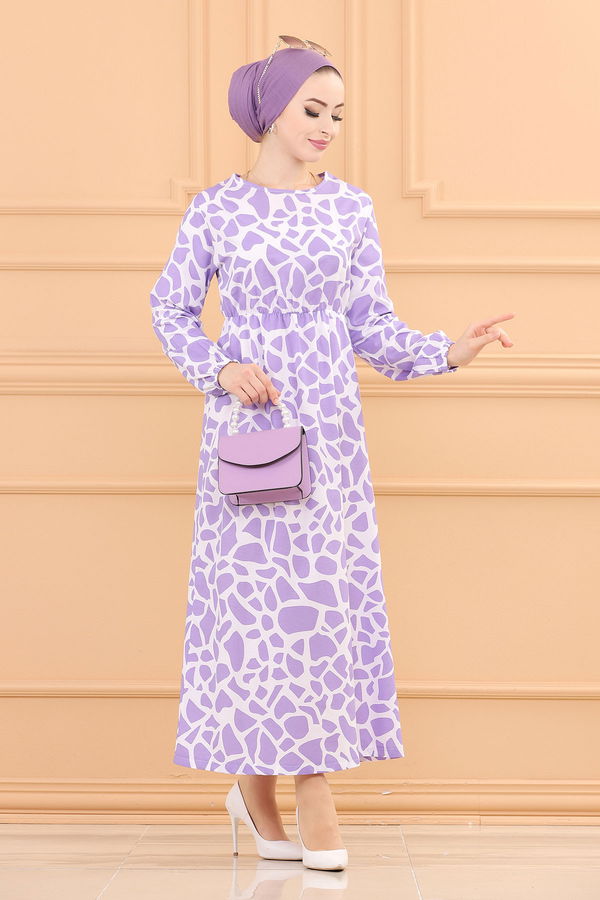 DESENLI ELBISE Lila - 3762