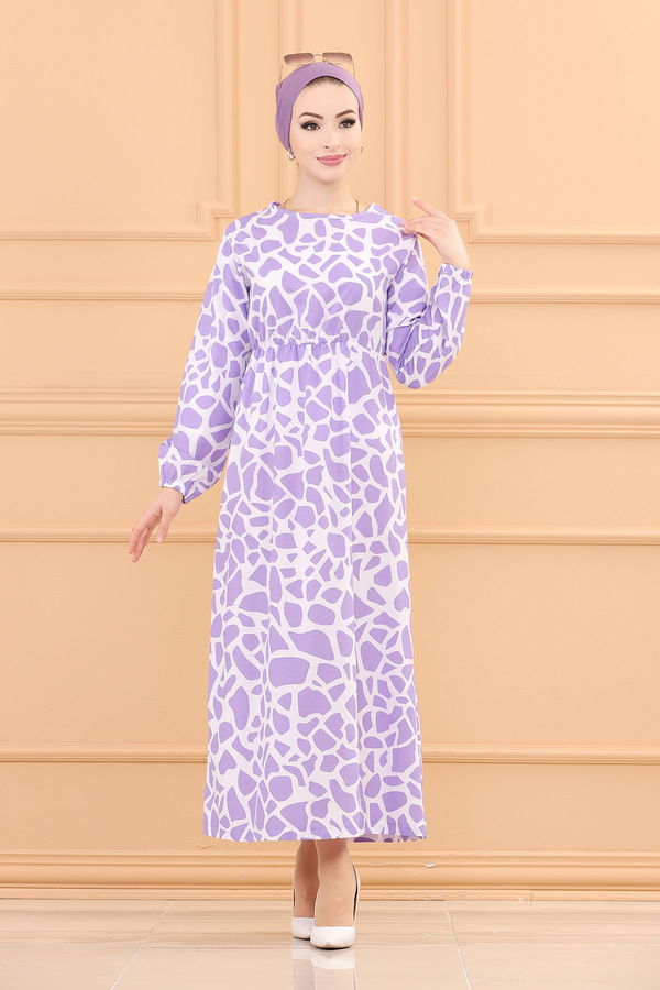 DESENLI ELBISE Lila - 3762