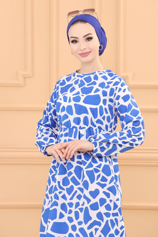 DESENLI ELBISE Mavi - 3762 MAVİ